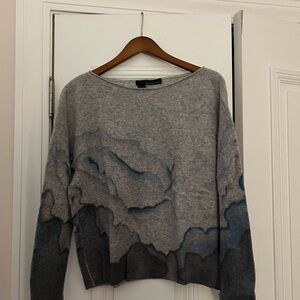 Gray and Blue Printed Cashmere Sweater